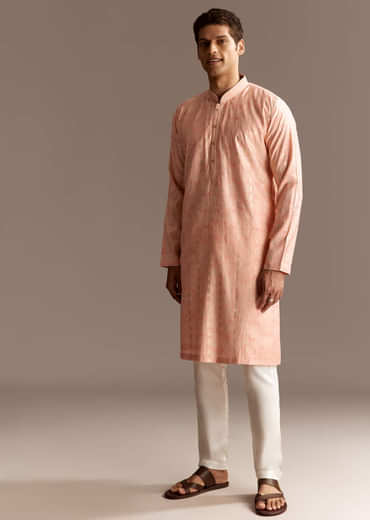 Peach Chanderi Kurta Set