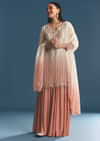 Peach Chinon Ombre Kurta Palazzo Suit With Sequins Threadwork
