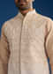 Peach Cotton Silk Jacket Kurta Set With Mirror And Dori Work