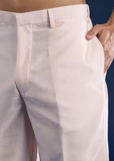 Peach Cotton Silk Jacket Kurta Set with Mirror Work