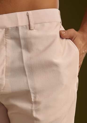 Peach Cotton Silk Kurta Set With Geometric Threadwork Jacket