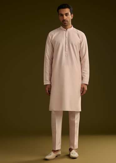 Peach Cotton Silk Kurta With Mirror Threadwork Jacket