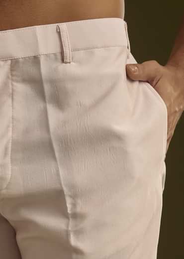 Peach Cotton Silk Kurta With Mirror Threadwork Jacket