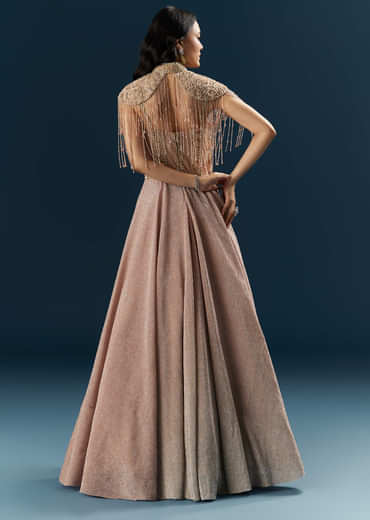 Peach Crepe Bridal Gown With Heavy Embroidery