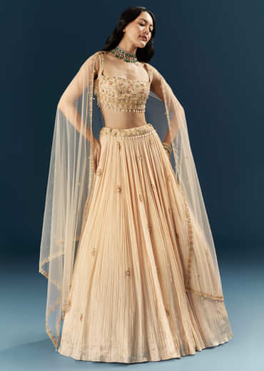 Peach Crepe Bridesmaid Lehenga With Heavy Embroidery