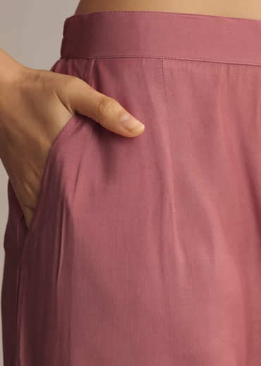 Peach Crepe Kurta Set With Floral Print