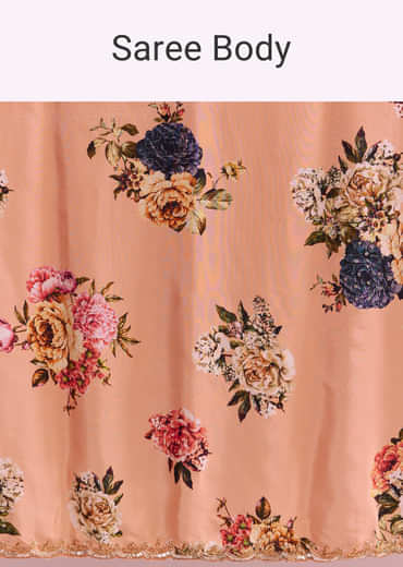 Peach Crepe Saree With Digital Print And Sequins Embroidery