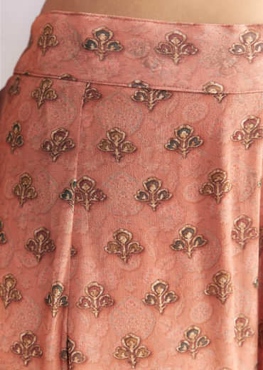 Peach Crepe Sharara Suit With Indie Print And Stone Work