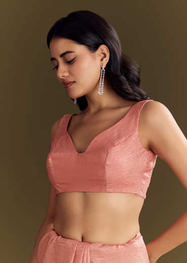 Peach Crush Tissue Saree With Cutdana And Beads Scallop Border