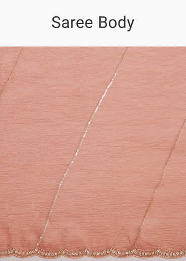Peach Crush Tissue Saree With Cutdana And Beads Scallop Border