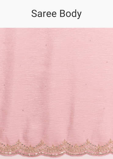 Peach Crush Tissue Saree With Scallop Border Embroidery