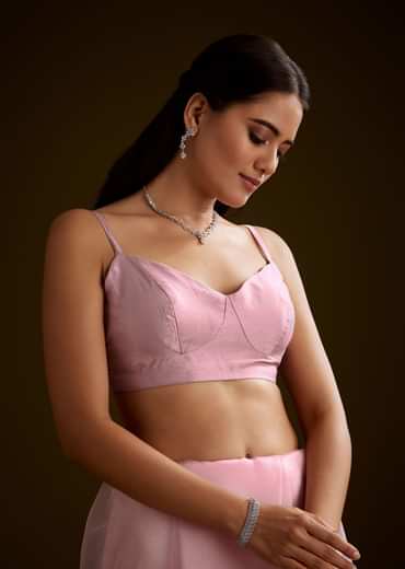 Peach Crush Tissue Saree With Stone And Moti Embroidery And Scallop Border