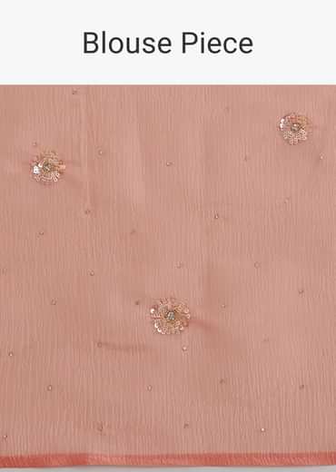 Peach Crushed Tissue Saree With Cutdana And Sequins Embroidery