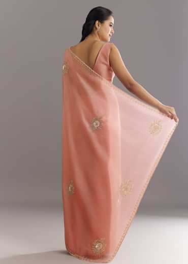 Peach Crushed Tissue Saree With Cutdana And Sequins Embroidery