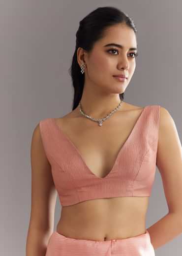 Peach Crushed Tissue Saree With Cutdana And Sequins Embroidery