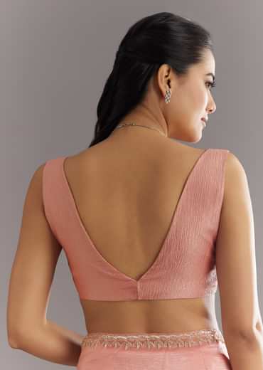 Peach Crushed Tissue Saree With Cutdana And Sequins Embroidery