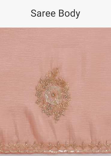 Peach Crushed Tissue Saree With Cutdana And Sequins Embroidery