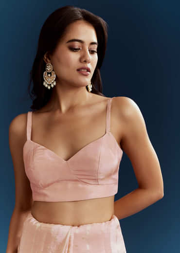 Peach Dola Silk Brocade Saree With Gota Patti And Moti Embroidery