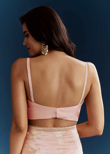 Peach Dola Silk Brocade Saree With Gota Patti And Moti Embroidery