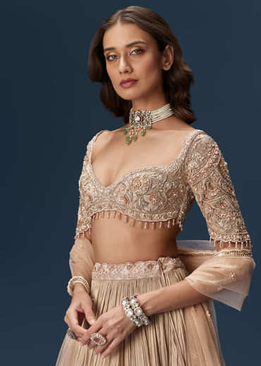 Peach Embroidered Bridesmaid Lehenga With Dupatta