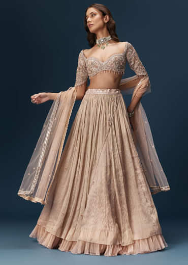 Peach Embroidered Bridesmaid Lehenga With Dupatta
