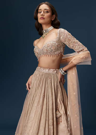 Peach Embroidered Bridesmaid Lehenga With Dupatta