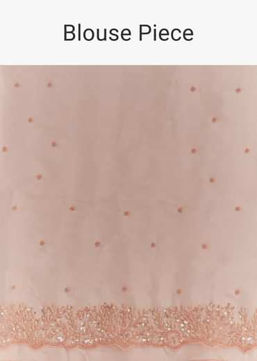 Peach Embroidered Organza Saree With Cutwork Scallop Border
