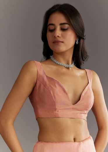 Peach Embroidered Organza Saree With Cutwork Scallop Border