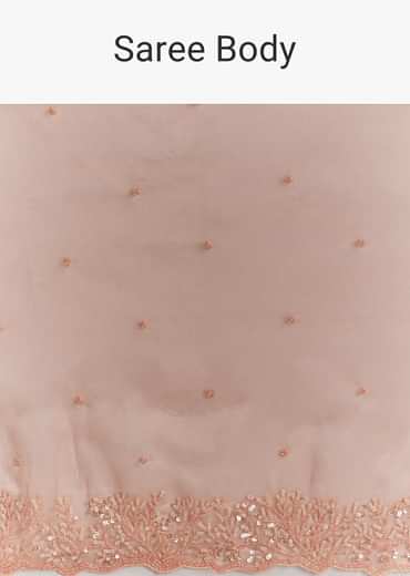 Peach Embroidered Organza Saree With Cutwork Scallop Border