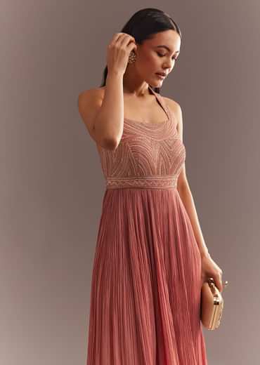 Peach French Tissue Jumpsui With Cutdana Work