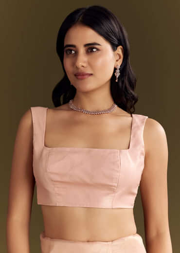 Peach Glass Tissue Saree With Cutdana And Beads Scallop Border