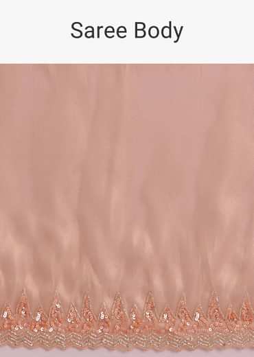 Peach Glass Tissue Saree With Cutdana Sequins Embroidery And Cutwork Scallop Border