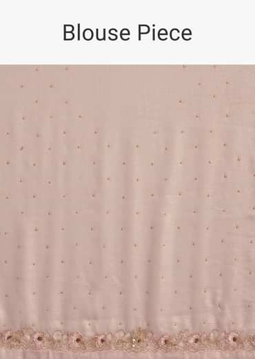 Peach Glass Tissue Saree With Moti Cutdana And Sequins Embroidery And Scallop Border