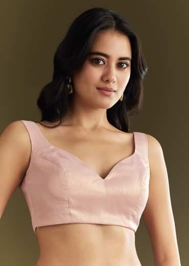 Peach Glass Tissue Saree With Moti Cutdana And Sequins Embroidery And Scallop Border