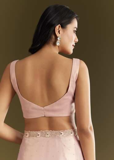 Peach Glass Tissue Saree With Moti Cutdana And Sequins Embroidery And Scallop Border