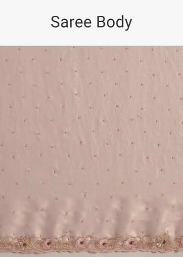 Peach Glass Tissue Saree With Moti Cutdana And Sequins Embroidery And Scallop Border