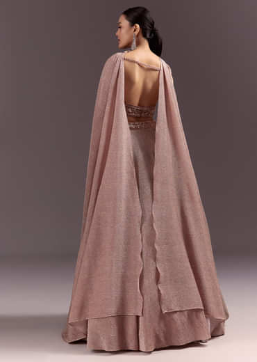 Peach Gold Embroidered Circular Lehenga Dupatta Set