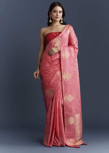 Peach Jacquard Woven Saree With Zari Work