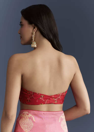 Peach Jacquard Woven Saree With Zari Work