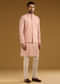 Peach Kurta Jacket Set For Men With Thread Embroidery