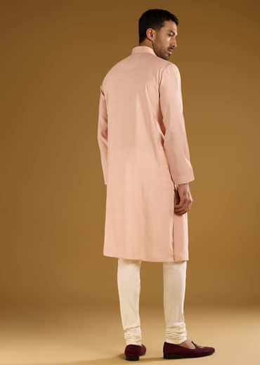 Peach Kurta Set For Men With Thread Embroidery