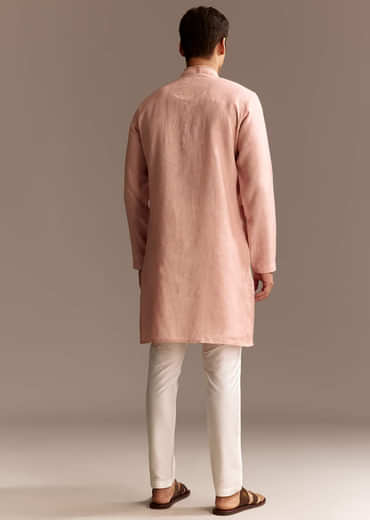 Peach Linen French Knot Kurta Set