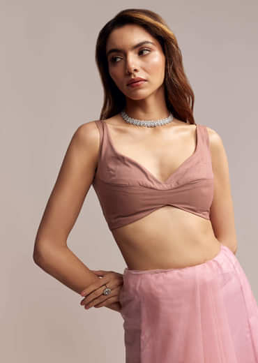 Peach Net Saree With Sequin Embroidery