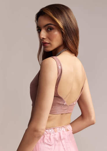 Peach Net Saree With Sequin Embroidery