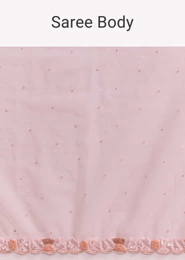 Peach Net Saree With Sequin Embroidery