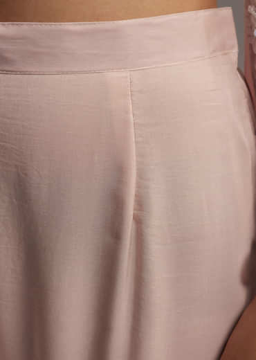 Peach Organza Kurta Set With Thread And Moti Work