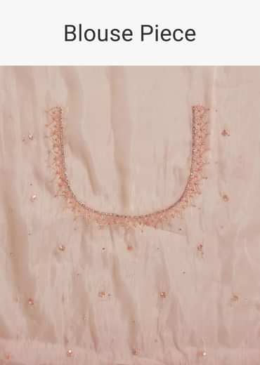 Peach Organza Saree With Stone Embellishment And Scallop Border