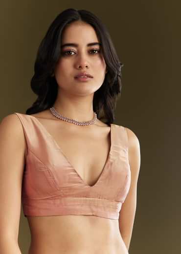 Peach Organza Saree With Stone Embellishment And Scallop Border