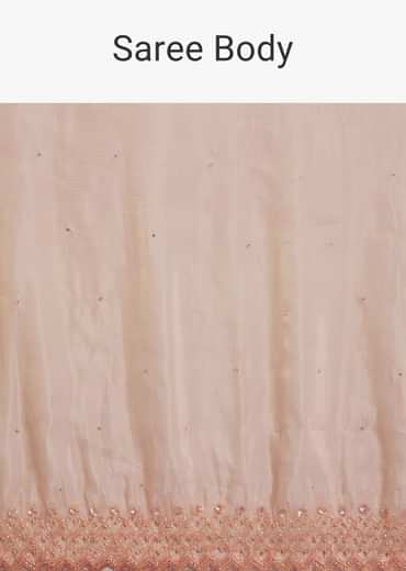 Peach Organza Saree With Stone Embellishment And Scallop Border
