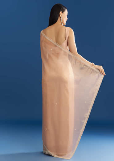 Peach Organza Tissue Saree With Beaded Border